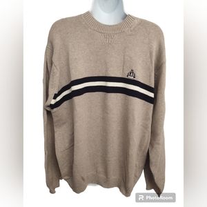 Izod crew neck tan sweater with stripes
